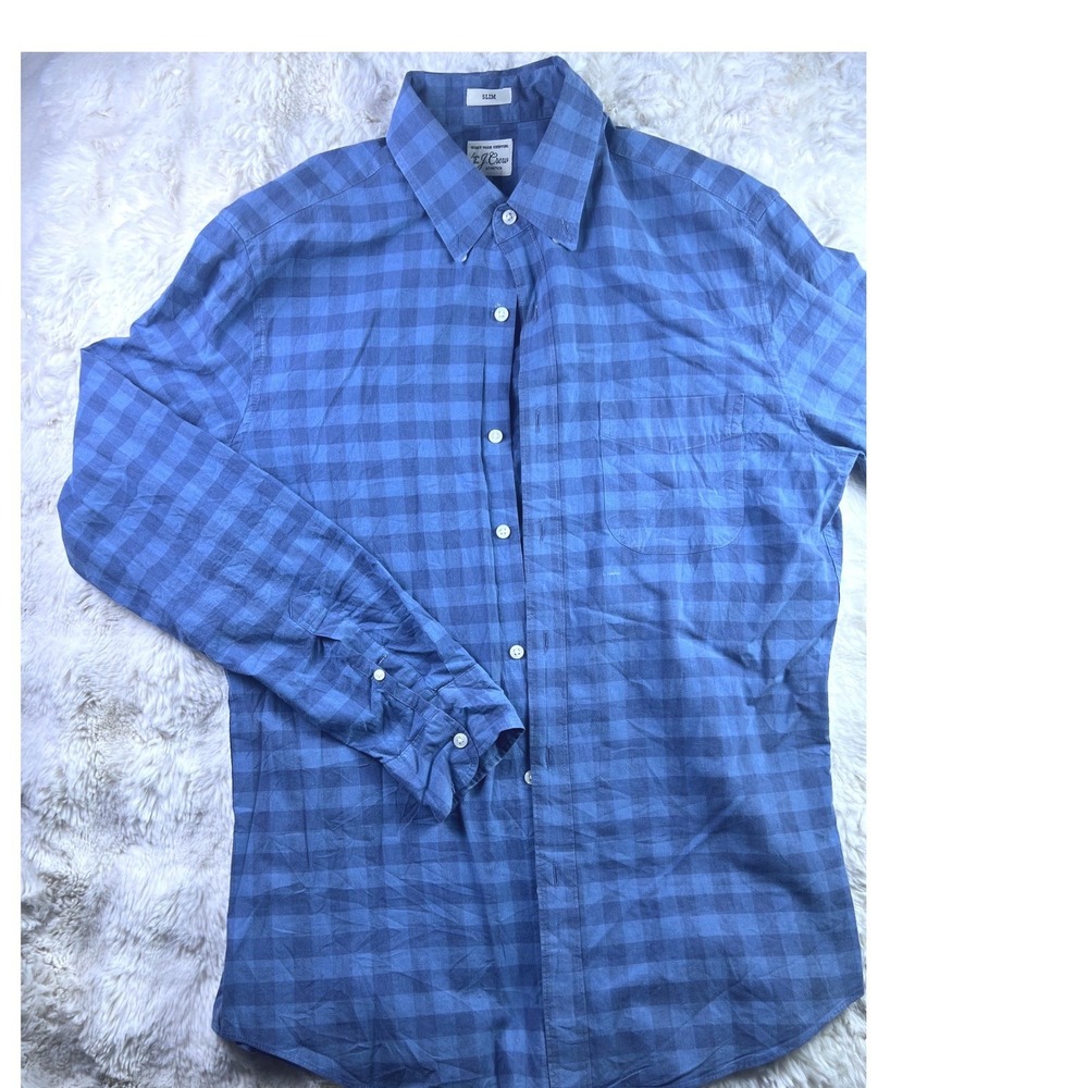 J.Crew Secret Wash Slim Fit Stretch Shirt Mens Medium Blue Gingham Button A29